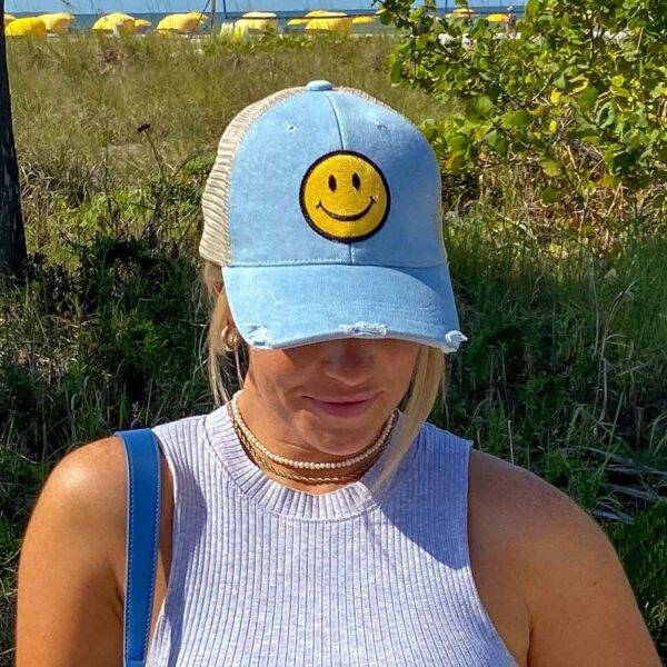 Happy Face Distressed Trucker Hat