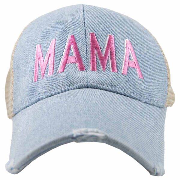 Mama Distressed Trucker Hat Denim