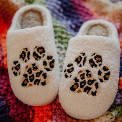 Paw Print Leopard Fuzzy Slippers