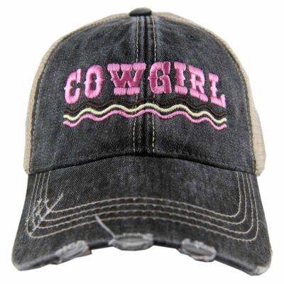 Cowgirl Distressed Trucker Hat Black