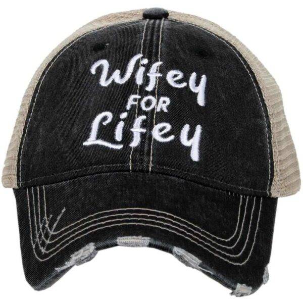 Wifey for Lifey Black Distressed Trucker Hat