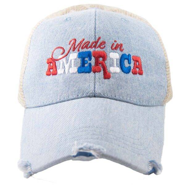 Made In America Distressed Trucker Hat Denim