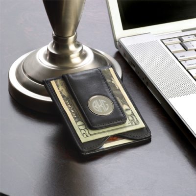 Black Leather Wallet and Money Clip