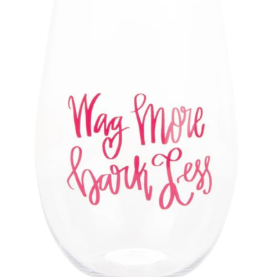 Wag More Bark Less Wine Glass