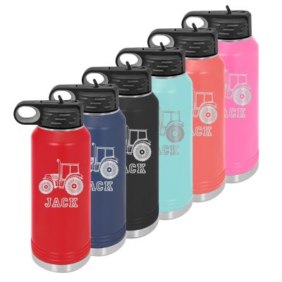 Water Bottle with Engraved Tractor Design