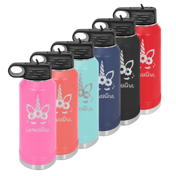 Water Bottle with Engraved Unicorn Design