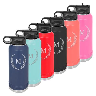 Water Bottle with Engraved-Wreath-Design
